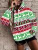 New Women's Christmas Style Hoodie Women's Long Sleeved Hooded Casual Pullover 3D Christmas Element Printed Loose Pullover Tops