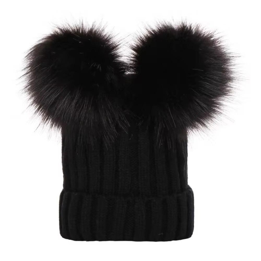 Faux Fur Ball Infant Beanie Plush Mother Kids Pullover Cap Soft Baby Knitted Hat Boys