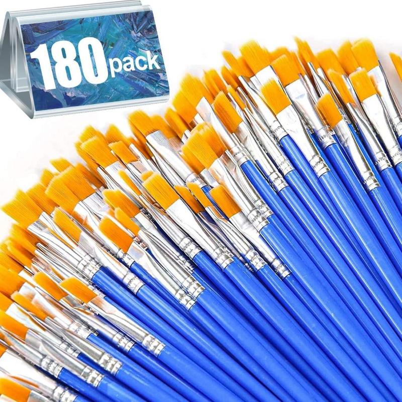 100/130/160/180/200Pcs Professional Art Brushes Set Nylon Hair Flat Round Paint Brushes for Acrylic Watercolor Painting