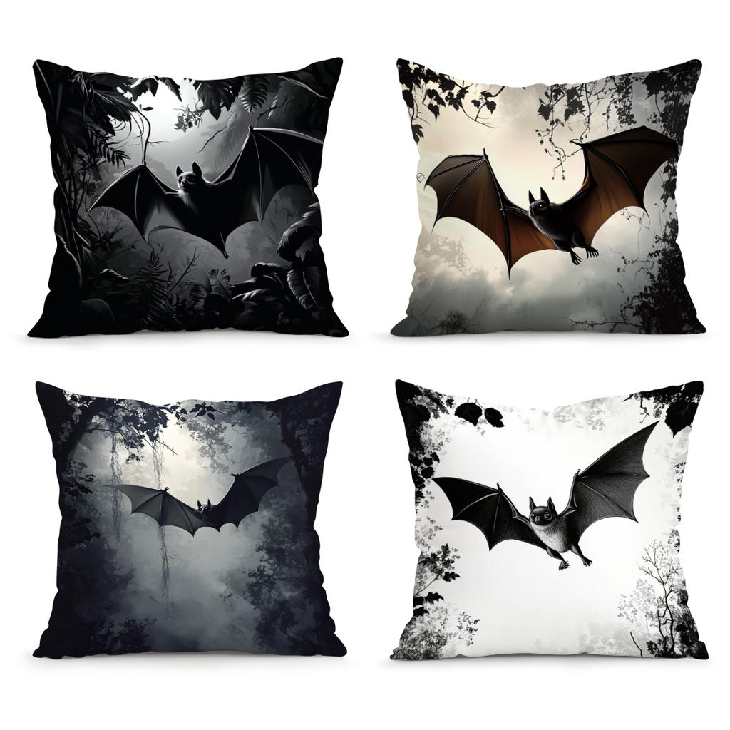 Halloween Retro Bat Design Cushions Pillowcase Polyester Cushion Cover Throw Pillow Sofa Decoration Pillowcover Home Car Decor