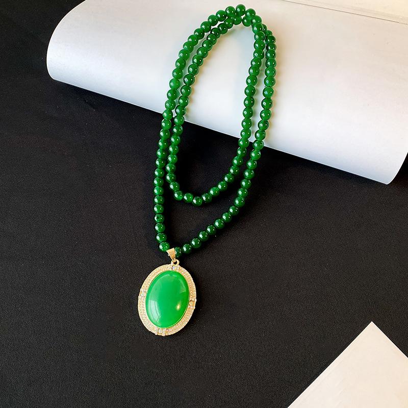 New Chinese Style Retro Versatile Necklace Jewelry Clothing Pendant Green Crystal Pendant
