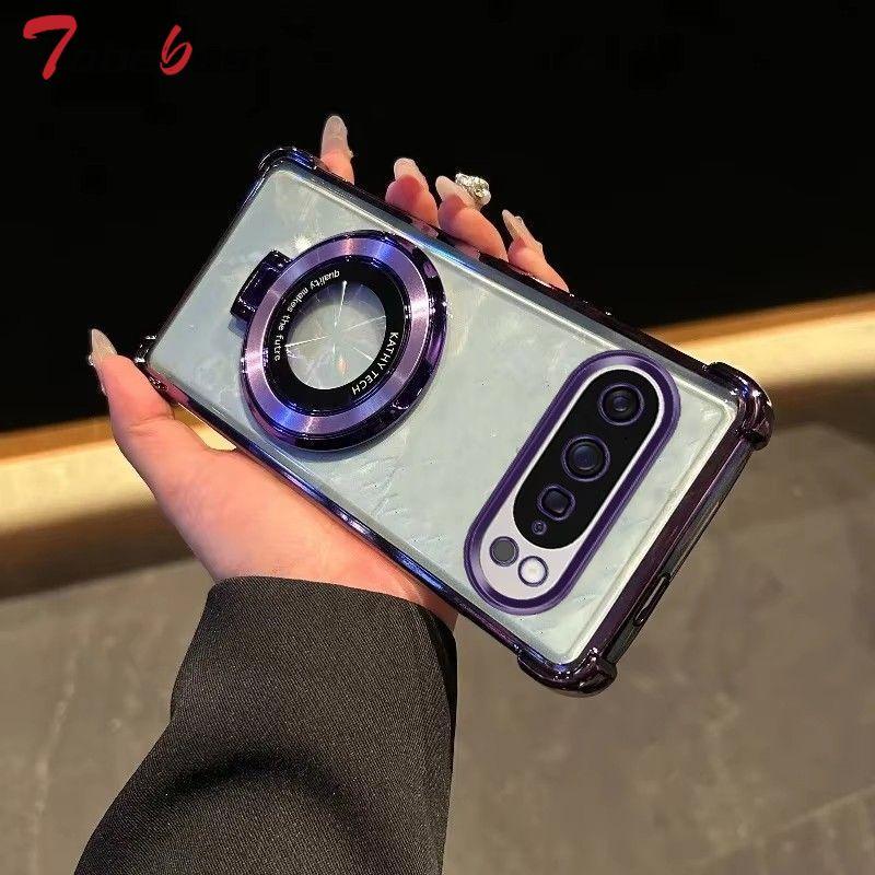 Прозрачный противоударный чехол с магнитным держателем для телефона с гальваническим покрытием для Google Pixel 10 9 8 7 Pro XL 9A 8A 7A Силиконовая накладка Google Pixel 9 фиолетовый