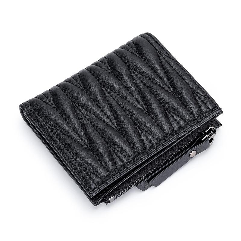 Sheepskin Women's Short Clip Wallet Folding Korean Trendy Embroidery Pleated Zipper Purse