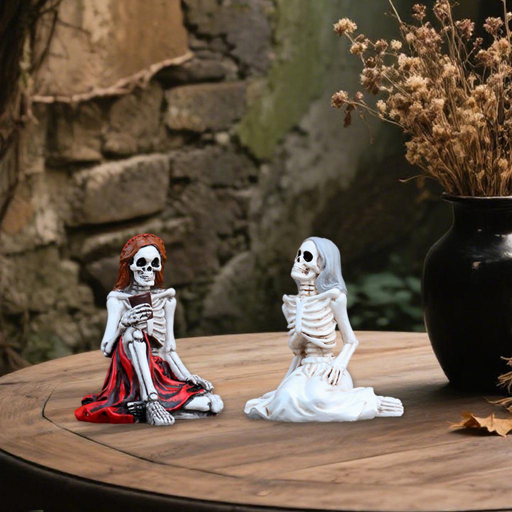 Skeleton Sisters Staty, Harts Skelett Pratsam Tjej Set 2 Figurer för Hem Skrivbordsdekor, Halloween Dekoration Hantverk, Spöklikt Söt Prydnad för Gotisk