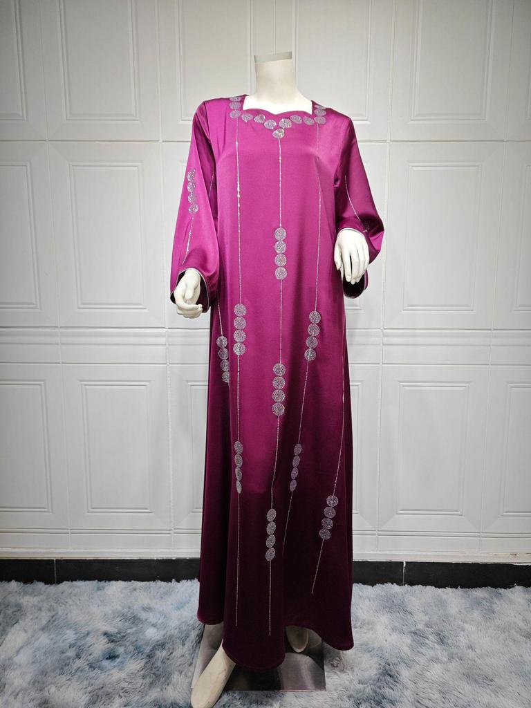 Dubai Satin Embellished Muslim Jalabiya Dress