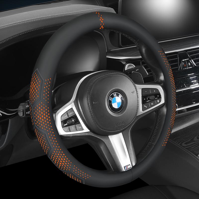Universal Car Steering Wheel Cover 14.5-15 Inch, 3D Textured Non-Slip Design with Breathable Napa Leather