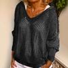 Yellow Loose V Neck Hooded Mesh Knit Top