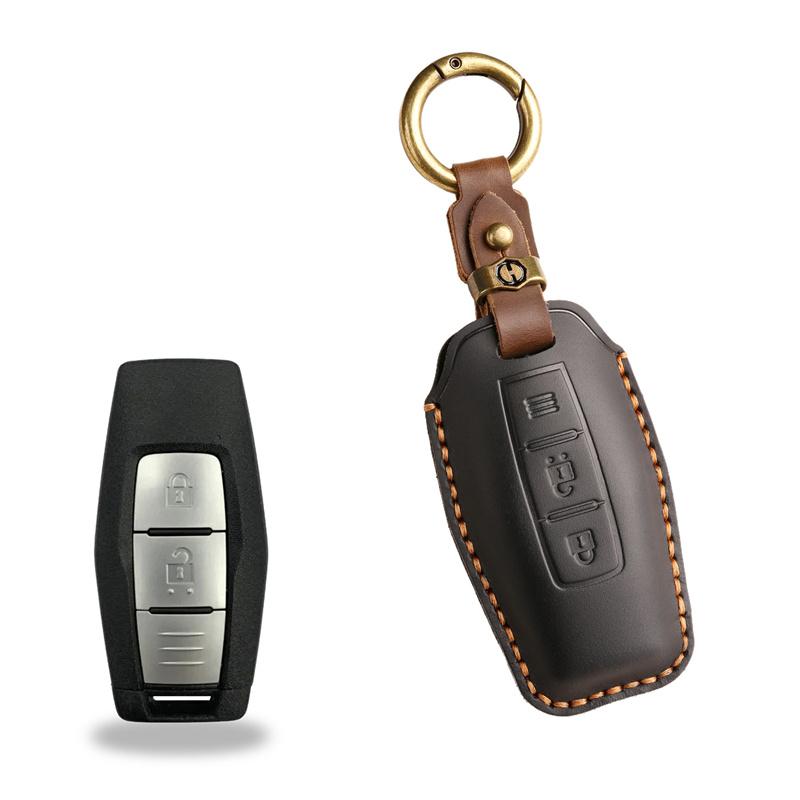 Leder Schlüsseletui Hülle für Mitsubishi Outlander 2022 2023 2/3 Tasten Fernbedienung Smart Key Halter Autoschlüsselanhänger Schutz