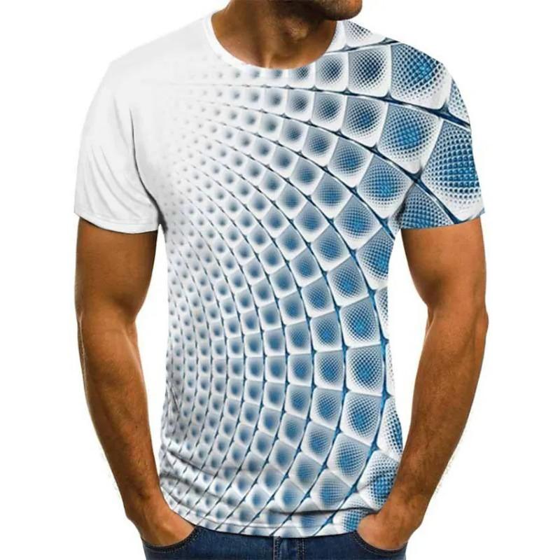 Summer Round Neck 3D Gradient Print Top Fashionable Casual Short Sleeved Men's T-shirts