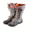 Botas de Neve de Inverno Femininas com Cadarço e Zíper Lateral, Botas Espessadas para Exterior, Cabedal em Couro Bovino Dividido e Microfibra, Interior em Couro Suíno Dividido, Solado em TPR