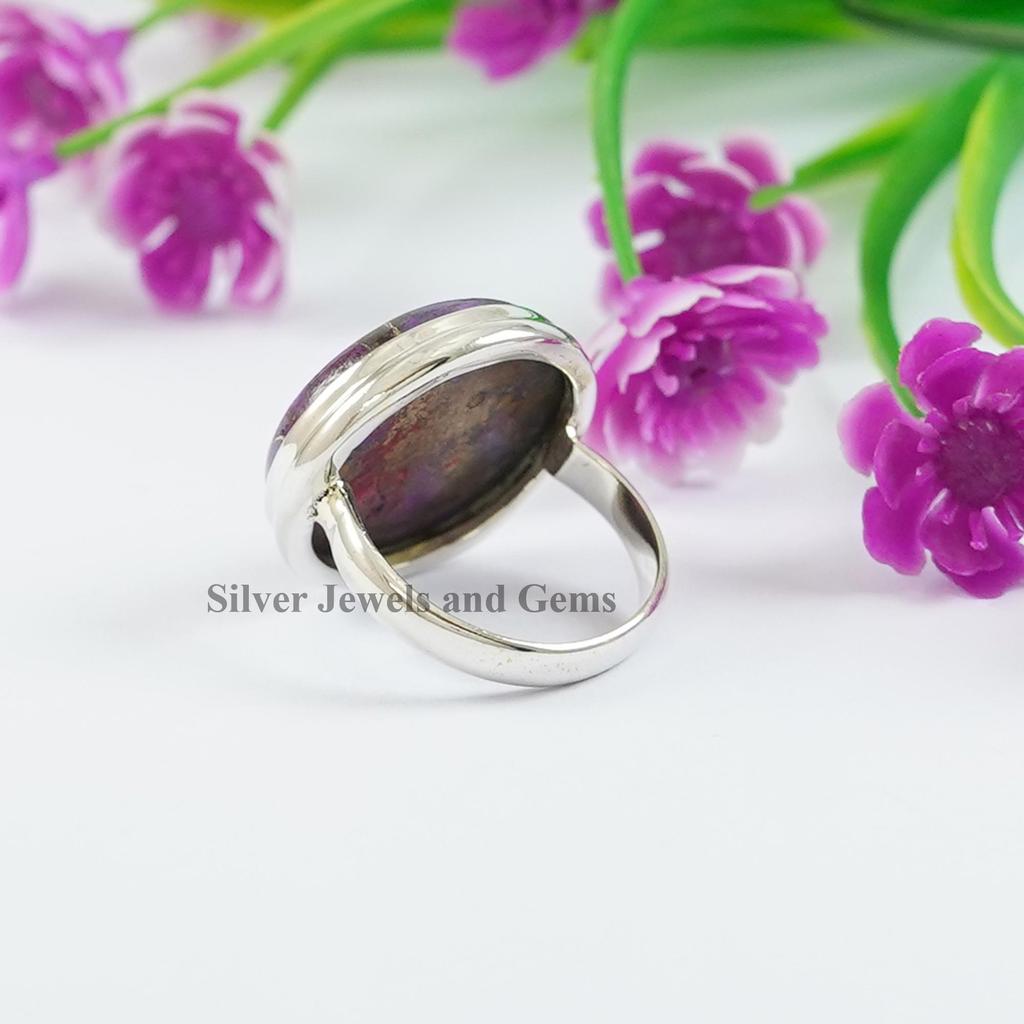 Purple Copper Turquoise Ring, Handmade 925 Sterling Silver Round Turquoise Ring, December Birthstone, Anniversary Ring