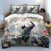 Watercolor Tropical Peacock Bird Cage Palm Floral Bedding Set 3pcsExotic Jungle Peony Leaf Print 1 Duvet Cover And 2 Pillowcase