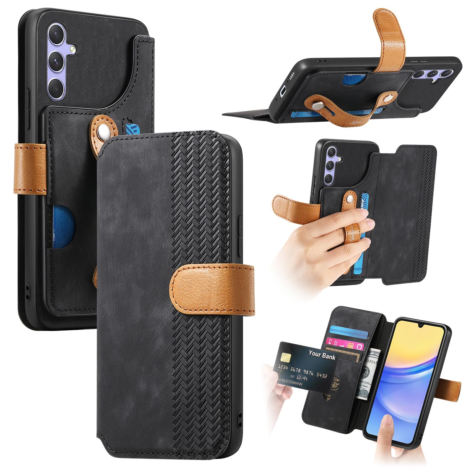 

For Samsung Galaxy A16 4G/5G Case Wallet Retro Leather Phone Cover with Wristband Kickstand Black