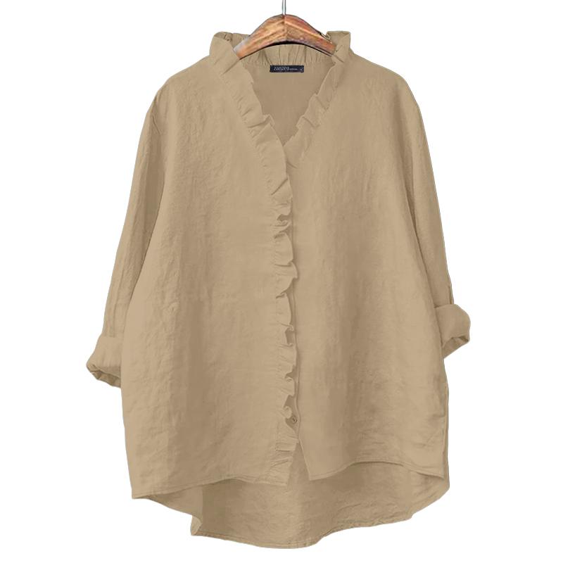 ZANZEA Women Casual V-Neck Solid Color Loose Long Sleeve Cotton Blouse