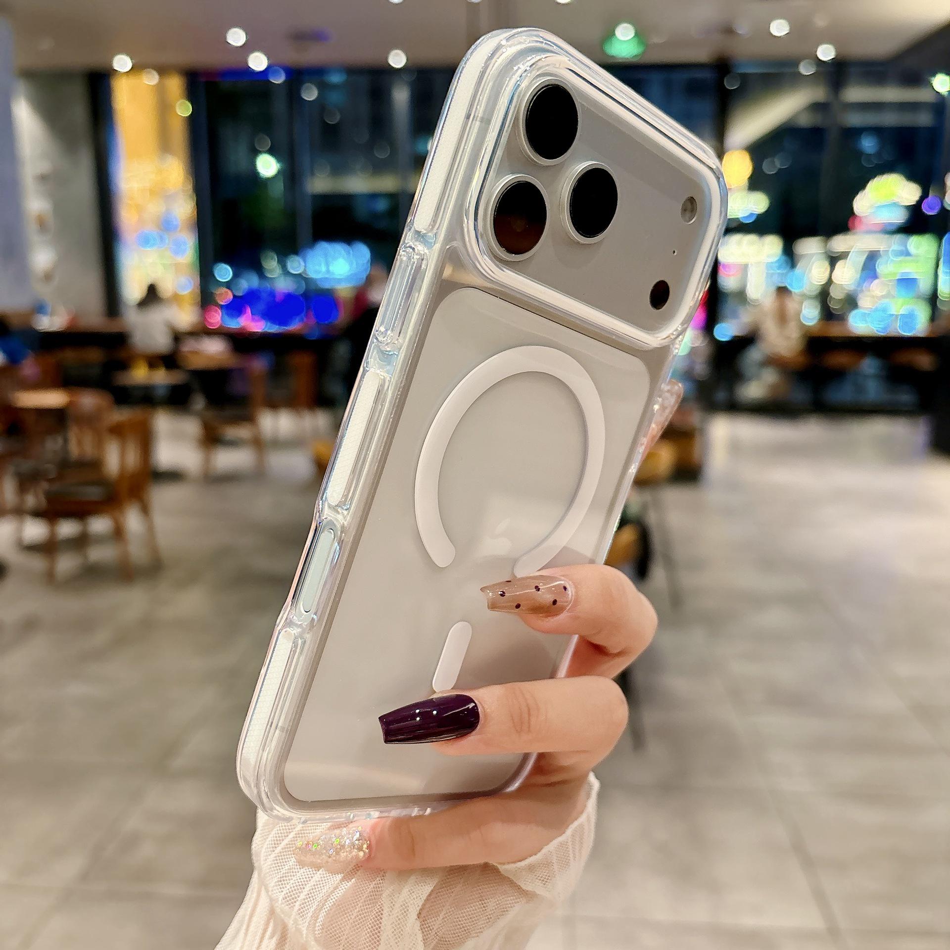 

Compatible with iPhone 17 Pro Max: Transparent Ice Crystal Case, Dual-Color Magnetic Absorption, Airbag Drop Protection. iPhone 14 білий