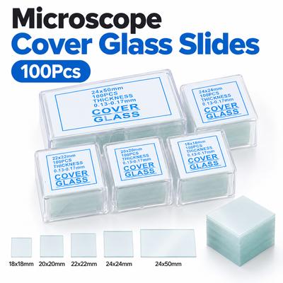 100Pcs Glass Microscope Cover Glass Glass Cover Slips  for Lab Research School Science Education
