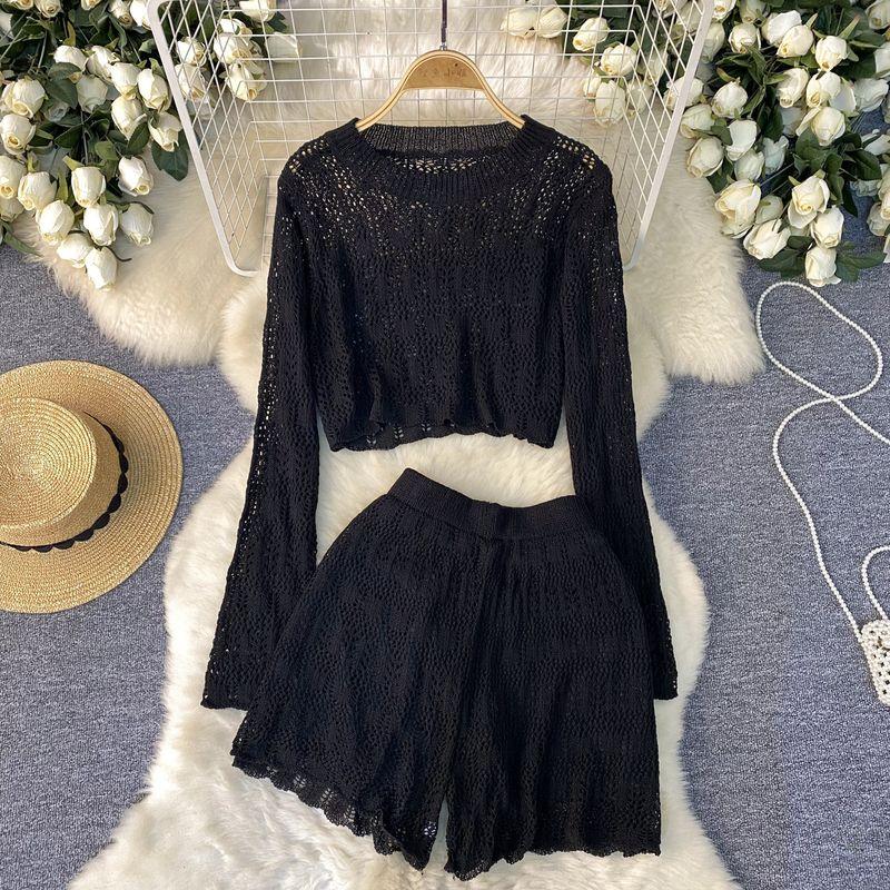 

Fashion Wind High Waist Slim Looking Short Pants Knitting Suit Black One size