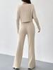 Solid Color Two-Piece V-Neck Short Knitted Cardigan Flared Pants