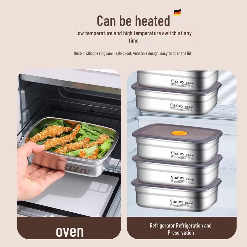 Stainless Steel Food Grade Refrigerator Bento Box with Lid - Sealed, Freezer-Safe Fresh Keeping Box