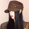 Korean Brown Equestrian Style Women's Flat Top Suede Cap - Face Slimming, Versatile for Spring and Autumn.