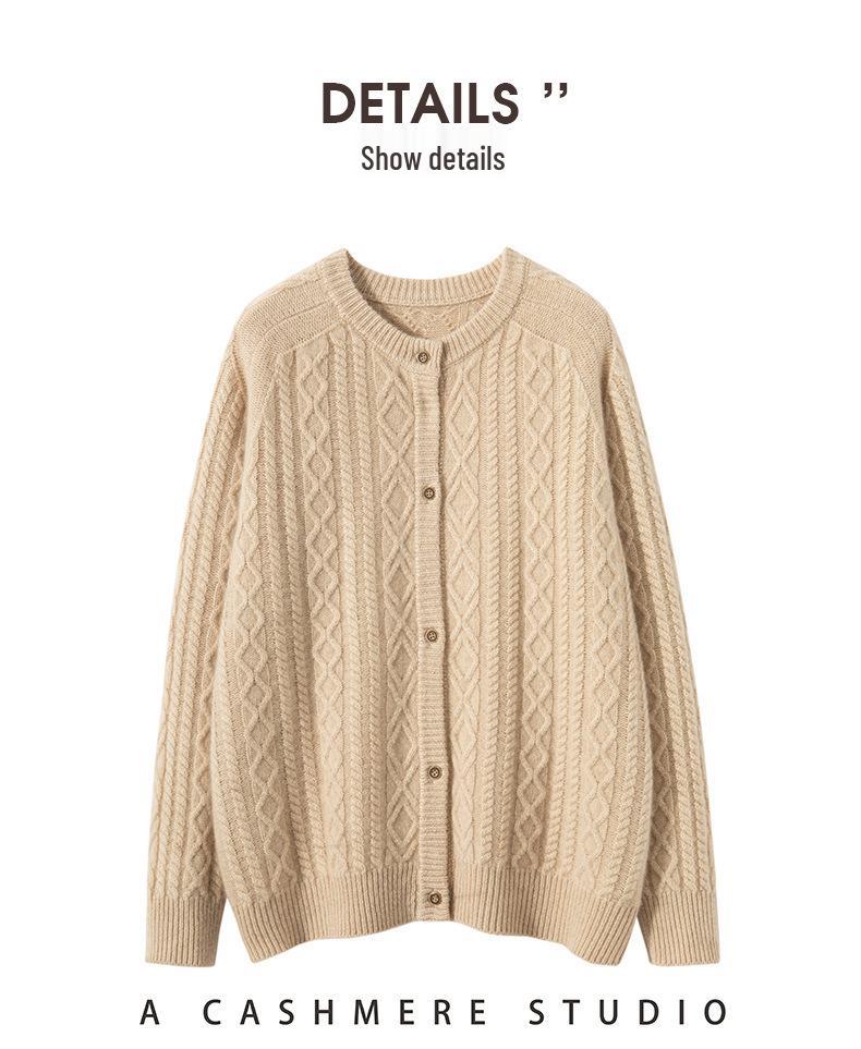 Women's Heavyweight Cashmere Cable Knit Cardigan Sweater - Autumn/Winter Collection