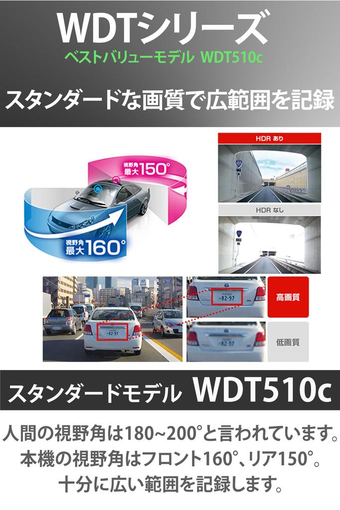 Yupiteru WDT510c Dash Cam with Front and Rear Dual 2 Megapixel Full HD Front Camera and 1 Megapixel Rear Maximum Viewing Angle of Installation Service