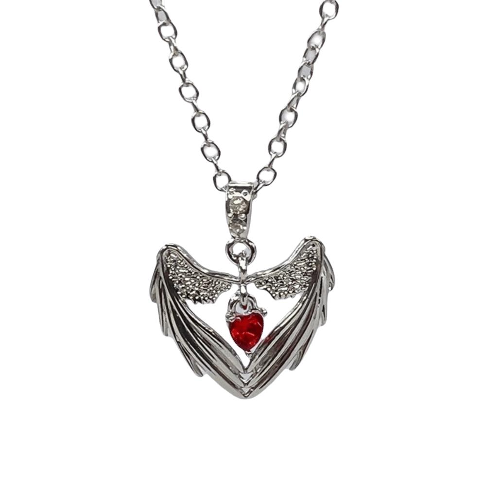 Zinc Zinc Alloy Bat Wings Pendant Necklace Red Rhinestone Halloween Heart Choker Gothic Clavicle Chain  Girls