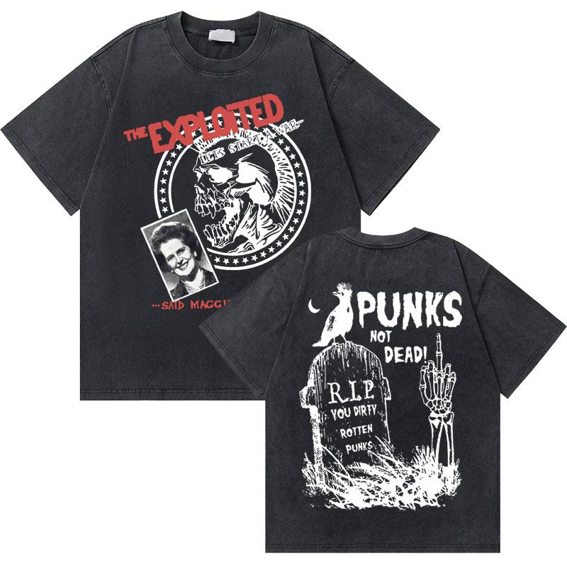 Washed Vintage Rock Band The Exploited Graphic Tshirt Men Women Retro Gothic Punk T Shirts Mens Fashion Oversized Streetwear