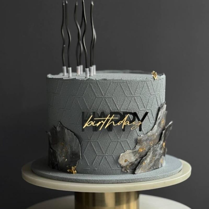 6pcs Happy Birthday Cake Toppers Rose Gold Acrylic Side Birthday Cake Decoration Cake Topper for Baby Dessert Decoration