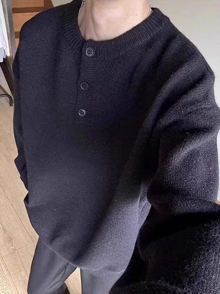 

Men s Trendy Light Gray Henley Sweater: Autumn/Winter High-End Knitwear, Lazy Style, Clean Fit Base Layer Double Extra Large чорний