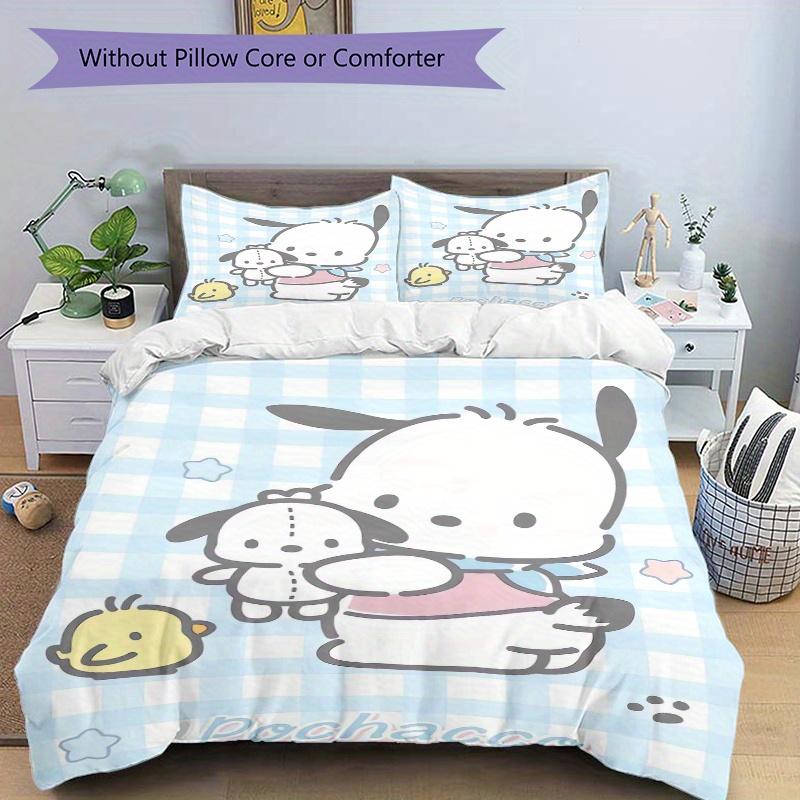 3pcs Blue Cute Pochacco Three-Piece Patterned Quilt Cover Set - Soft and Cozy Bedroom, Guest Room and Dorm Decorative Bedding 3-Piece Set 1 Quilt
