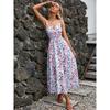Summer Floral Printing Suspender V-neck Dress Women Elegant Loose Slim Waist Holiday A-line Party Dresses Sleeveless Fashion Casual Women's Clothing
