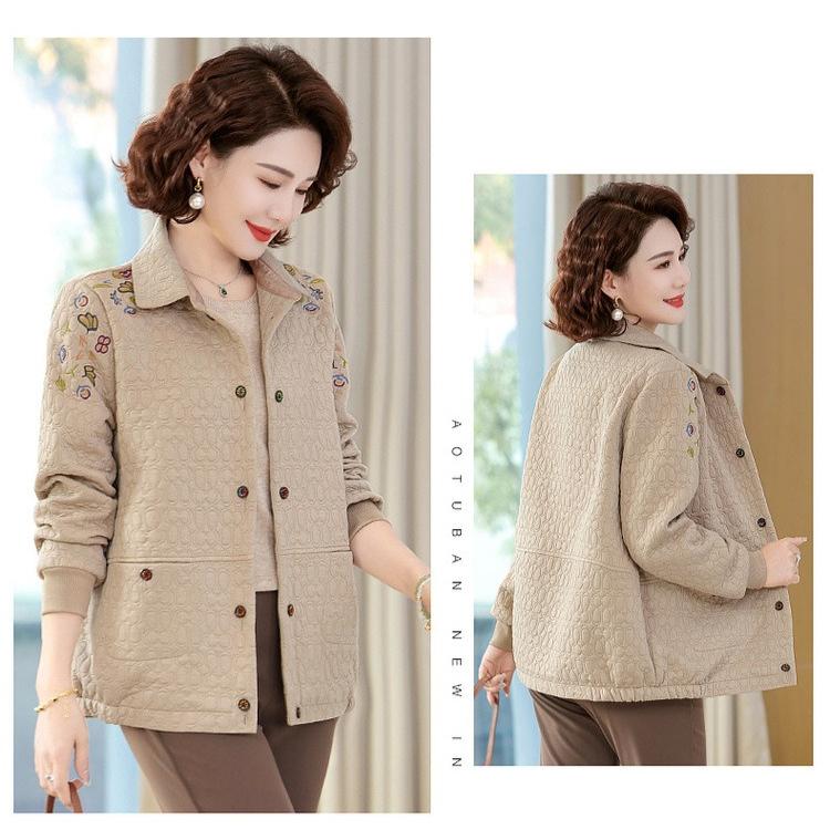 Spring and Autumn Fashion Temperament Embroidered Lapel Women's Top Mom Foreign Style Casual Jacket