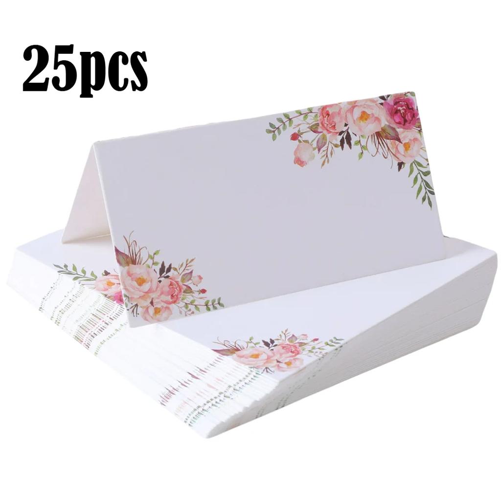 25Pcs Double-Sided Floral Place Cards, Printed Name Table Number Cards for Wedding, Birthday Party & Greeting Cards