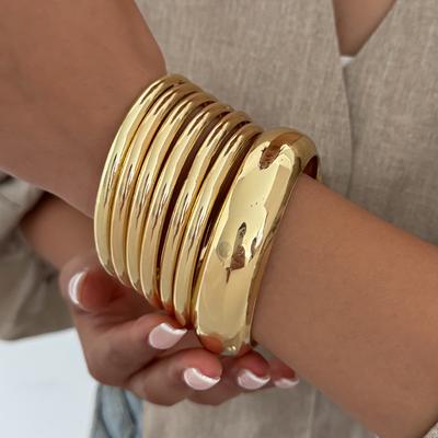 Punk Style Metal Smooth Surface Plain Circle Wide Bracelet, Fashionable Style Geometric Round Stacked Thin Bracelet