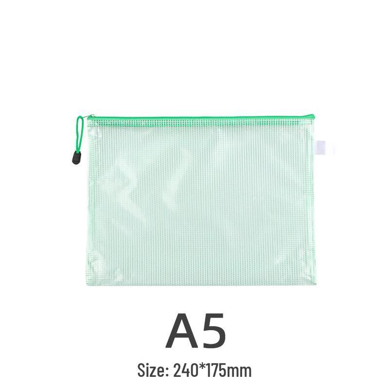 A4 Waterproof Mesh Zipper File Bag - Transparent, PVC, Handheld, Office & Student Stationery.