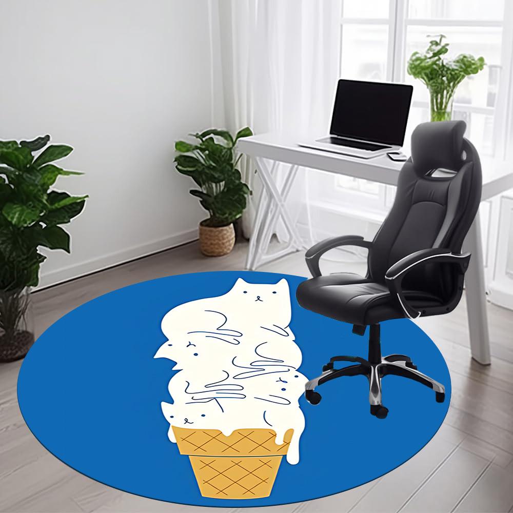 1pc Ice Cream Cone Cat Office Round Area Rug,  Mat Suitable ForOffice, Under Office Chairs Bedroom Living Room Home Decor, Room Deco