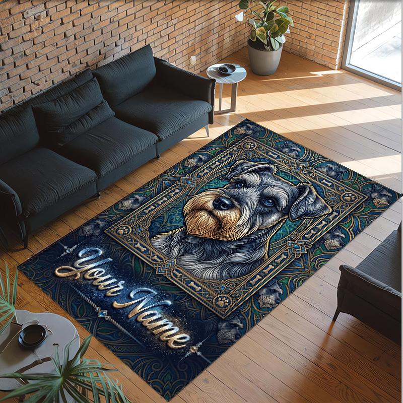 Dog Theme Crystal Velvet Rug Personalized Custom Name Text Soft Floor Mat Home Decor