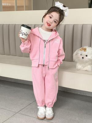 Girls' 2025 Autumn Hoodie & Sweatpants Set - New Style Double Zipper Two-Piece Outfit