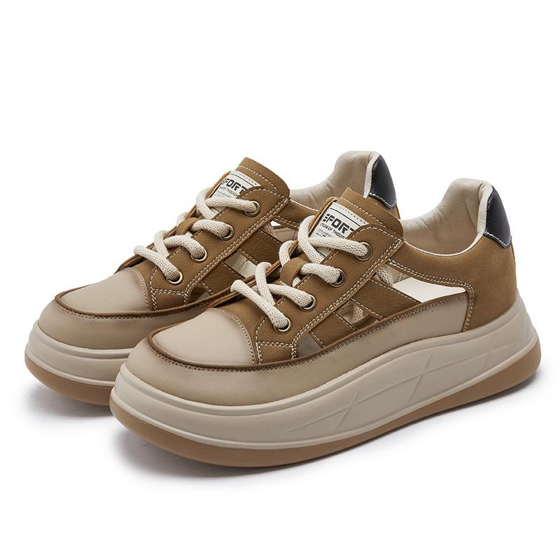 

Sandals women s 2025 new retro inner height increase hollow women s shoes versatile leather white shoes sports explosion ins tide 34