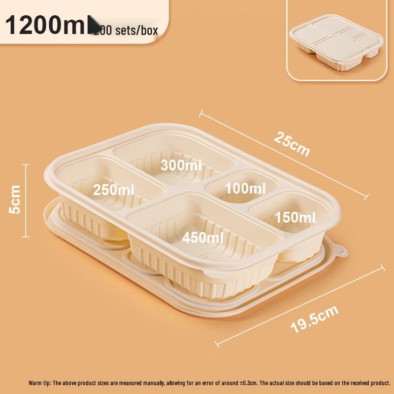 Biodegradable 5-Compartment Corn Starch Disposable Food Container