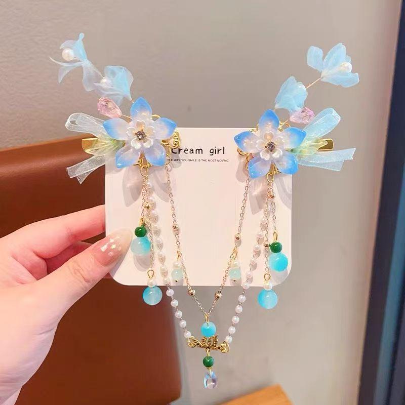 Chinesische Stil Fee Haarspangen für Mädchen mit Quasten und Stirnkette
