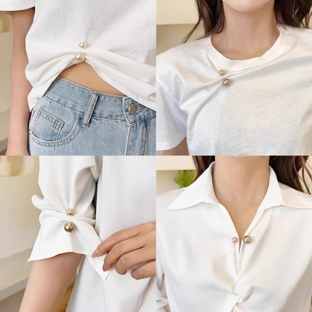 6Pcs Detachable Pearl Brooch Adjustable Retractable Button New Waist Buckle Button  Women