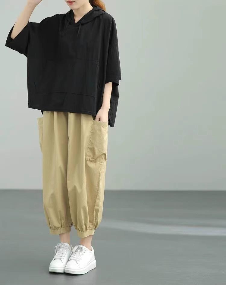 Pure Cotton Women's Slim Harem Pants - 2024 Summer High Waist Bloomers with Loose Cuffs and Plus Sizes