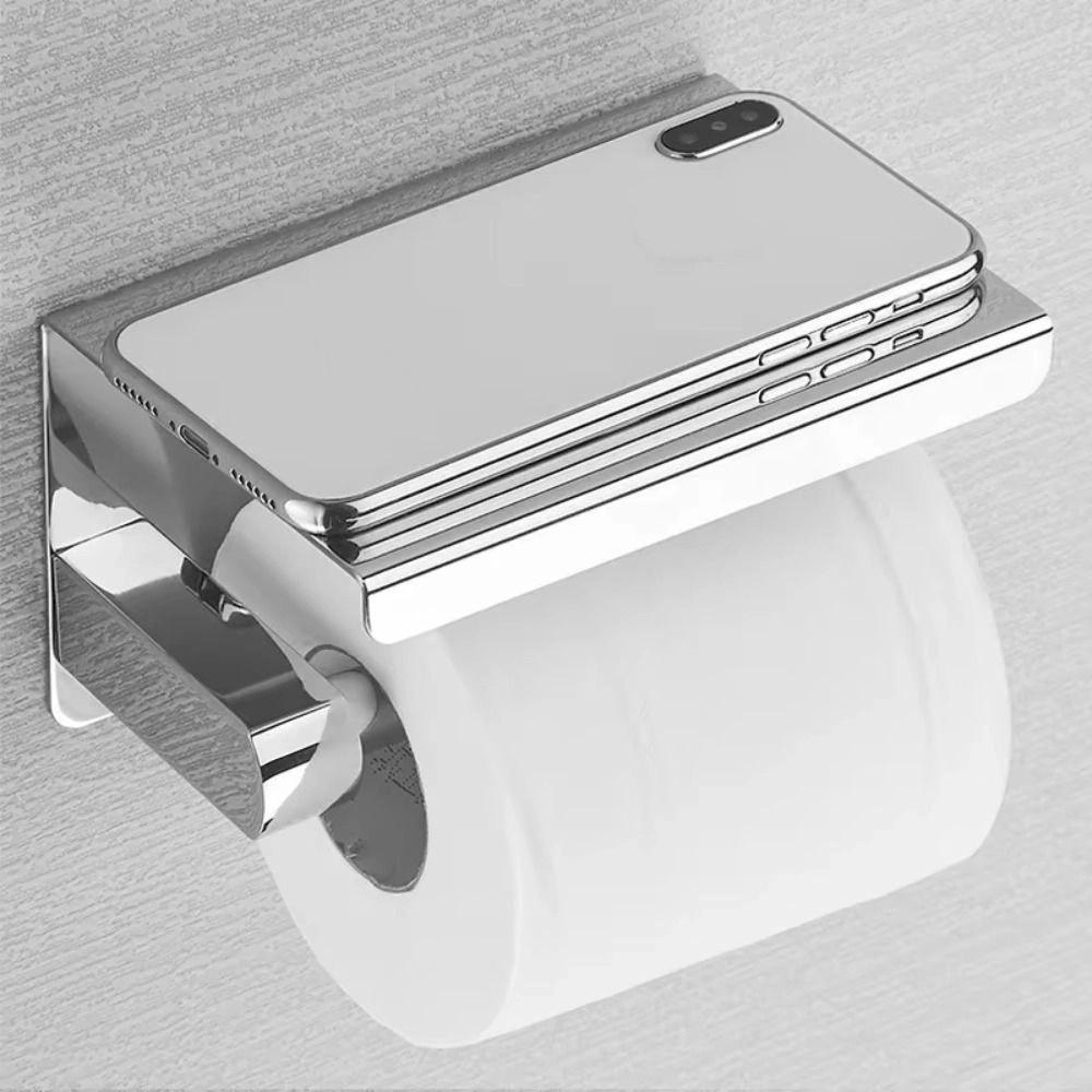 With Phone Holder Paper Towel Stand Wall Mounted Floating Paper Shelf Toilet Paper Holder  Bathroom