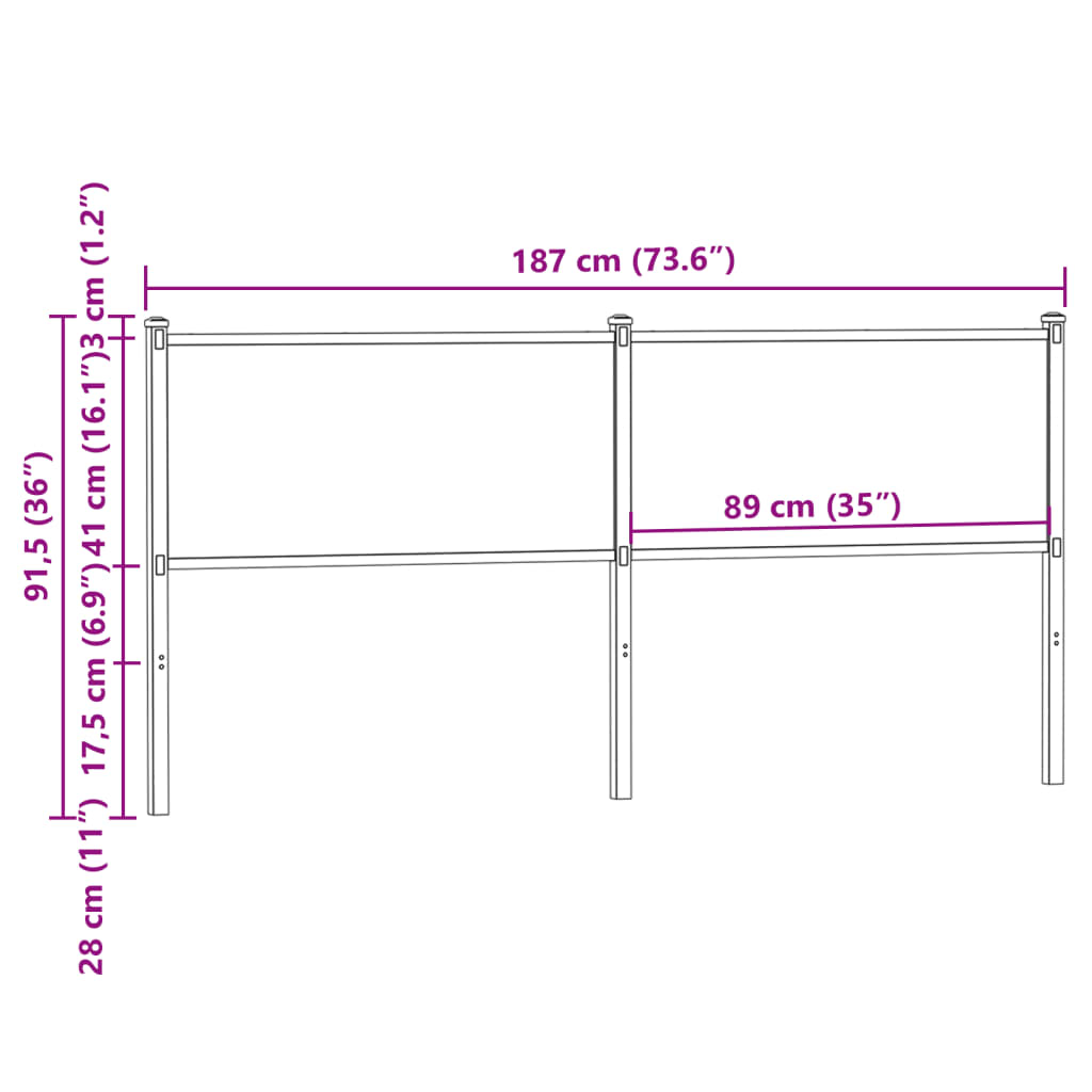 Replacement Headboard Smoked Oak 180 cm Wood Based Material and Steel