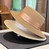 Celebrity Style Flat Top Straw Hat Women's Spring and Summer New Flat Top Top Hat Elegant Satin Temperament Straw Sun Hat