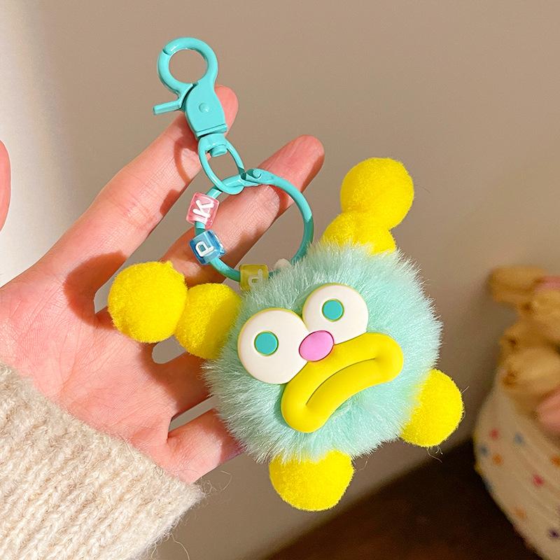 Funny Sausage Mouth Hair Ball Keychains Plush Doll Pendant Key Ring Charms Backpack Car Decor Bag Pendant Accessories