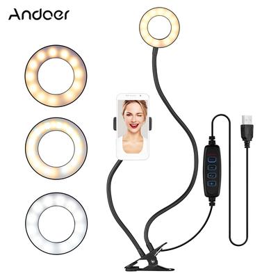 Webcam Light Stand 3.5 Inch Clip-On Mini USB Ring Light 3 Lighting Modes Dimmable Flexible