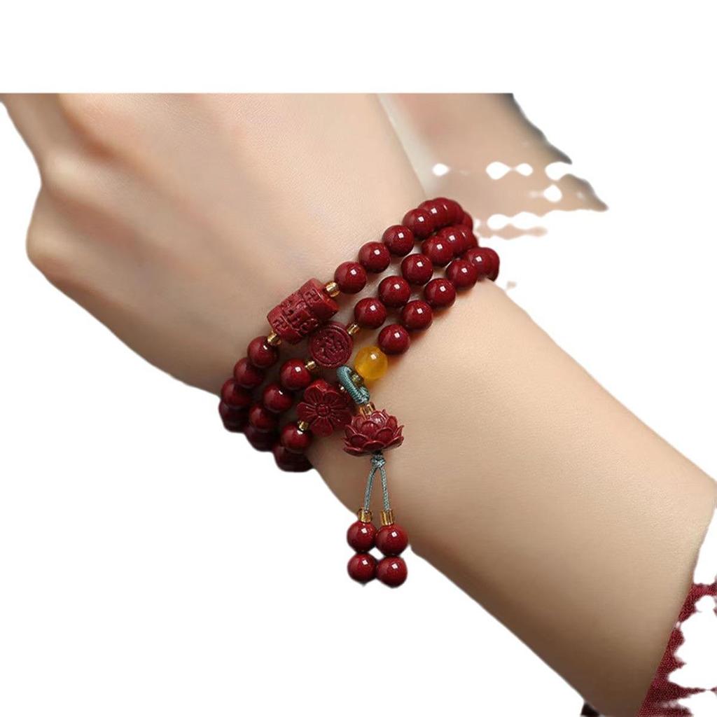 Triple Circle Murui Cinnabar & Purple Gold Sand Zodiac Bracelet for Women